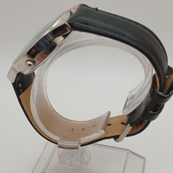 Disney Mickey Mouse Watch Silver Dial Black Leather Strap 33mm New Battery - Picture 6 of 12